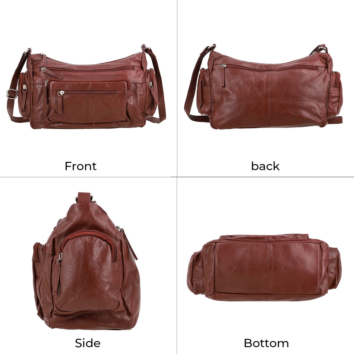 Chocolate Color Genuine Leather Multi Pocket Crossbody Bag with Adjustable Strap image number 4