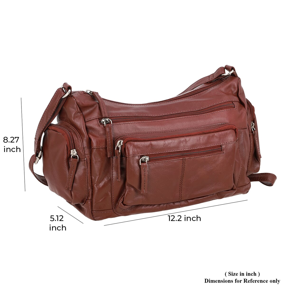 Chocolate Color Genuine Leather Multi Pocket Crossbody Bag with Adjustable Strap image number 6