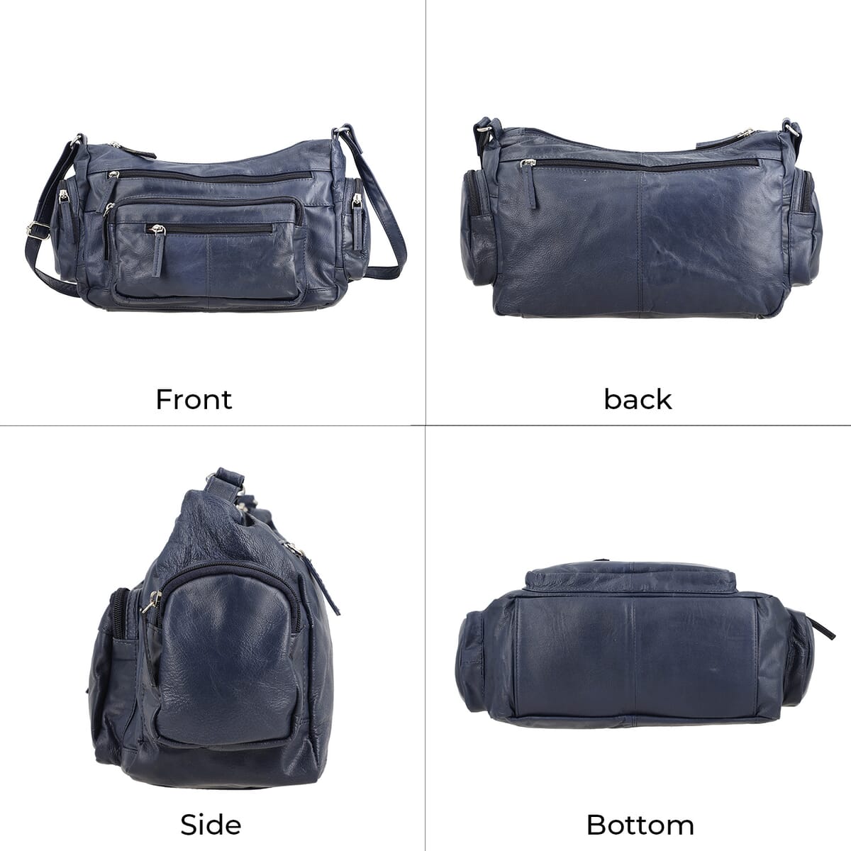 Navy Color Genuine Leather Multi Pocket Crossbody Bag with Adjustable Strap image number 4