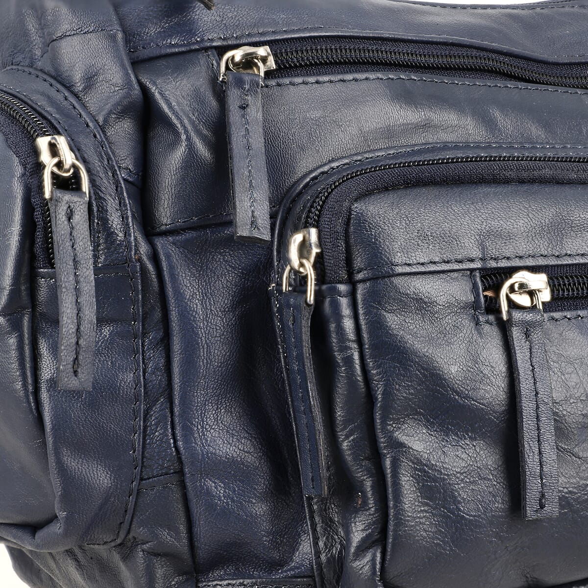 Navy Color Genuine Leather Multi Pocket Crossbody Bag with Adjustable Strap image number 5