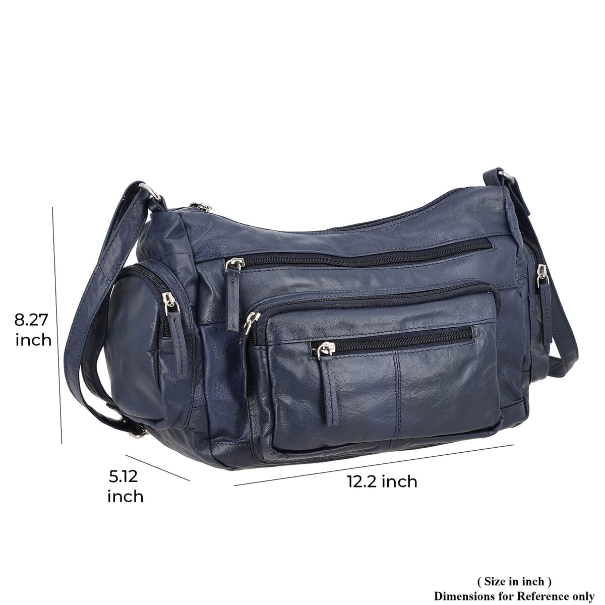 Navy Color Genuine Leather Multi Pocket Crossbody Bag with Adjustable Strap image number 6