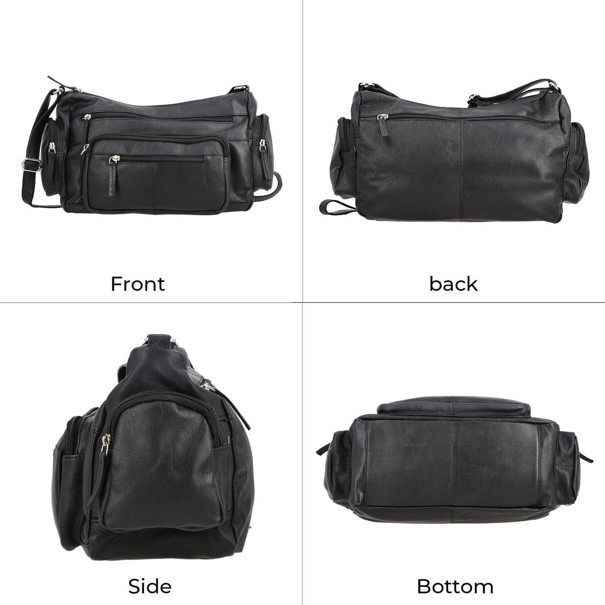Black Color Genuine Leather Multi Pocket Crossbody Bag with Adjustable Strap image number 4