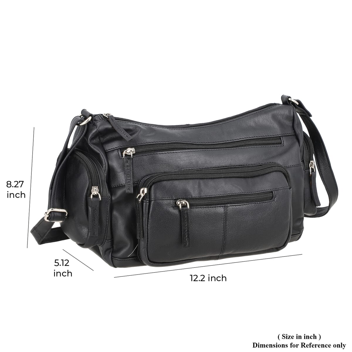 Black Color Genuine Leather Multi Pocket Crossbody Bag with Adjustable Strap image number 6