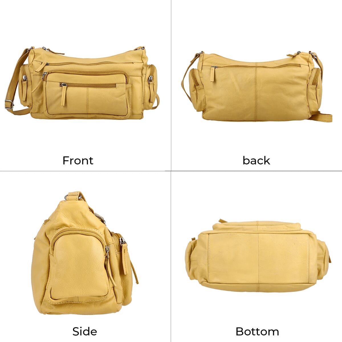 Ochre Color Genuine Leather Multi Pocket Crossbody Bag with Adjustable Strap image number 4