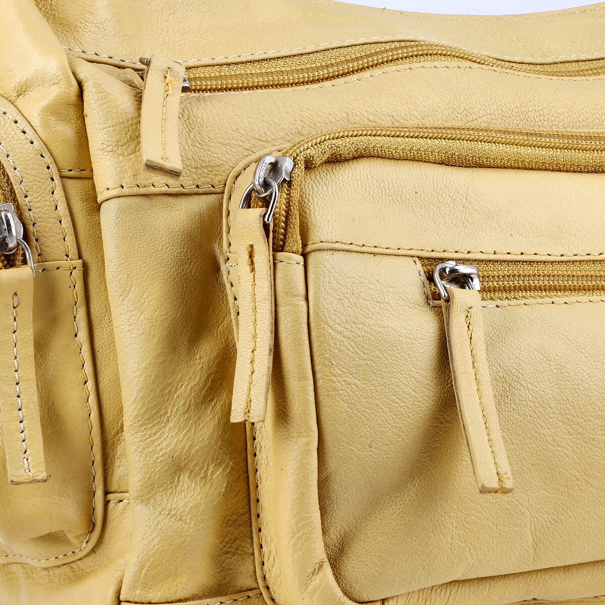 Ochre Color Genuine Leather Multi Pocket Crossbody Bag with Adjustable Strap image number 5