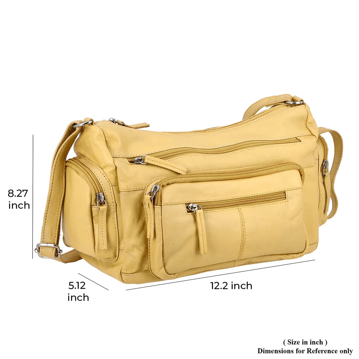 Ochre Color Genuine Leather Multi Pocket Crossbody Bag with Adjustable Strap image number 6
