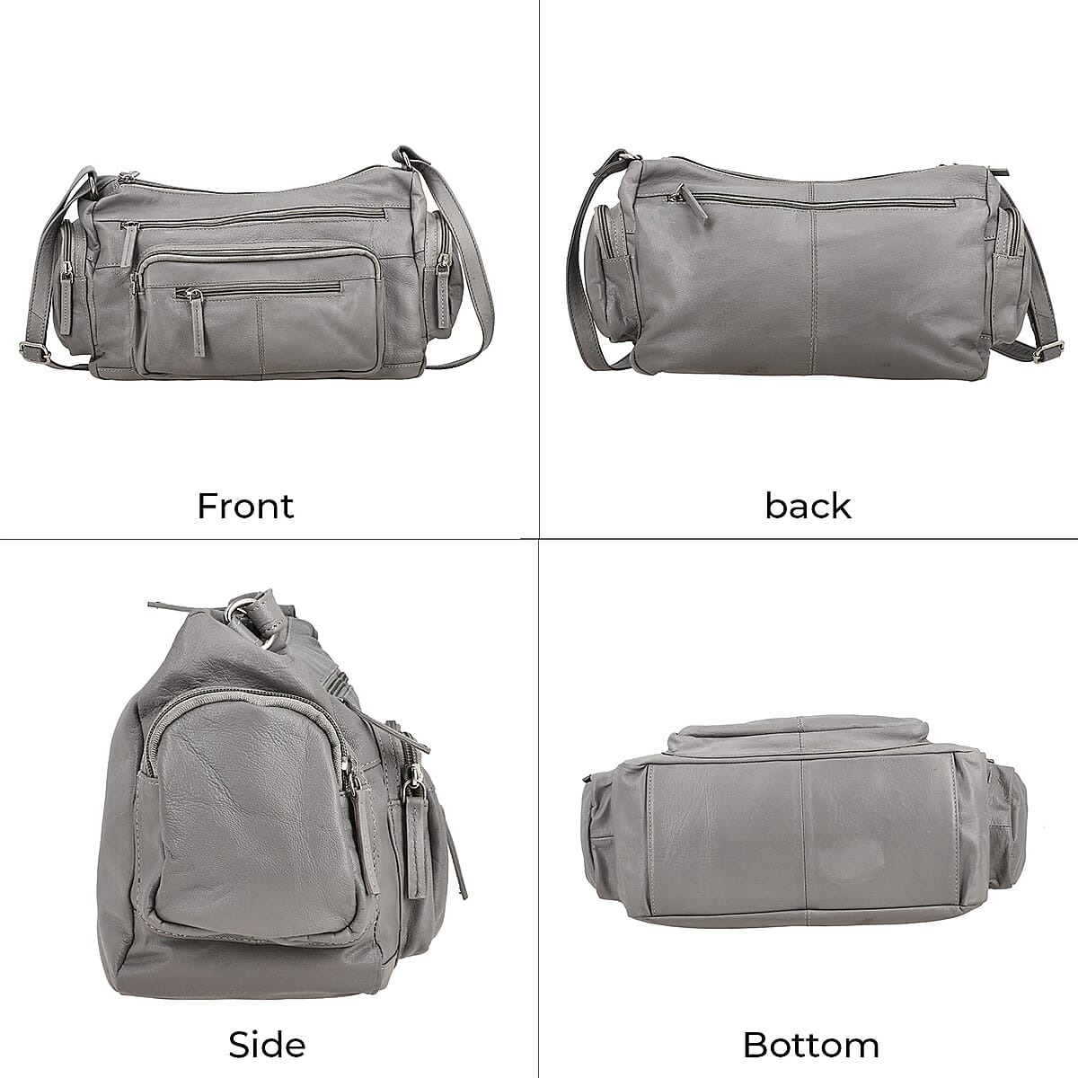 Gray Color Genuine Leather Multi Pocket Crossbody Bag with Adjustable Strap image number 4