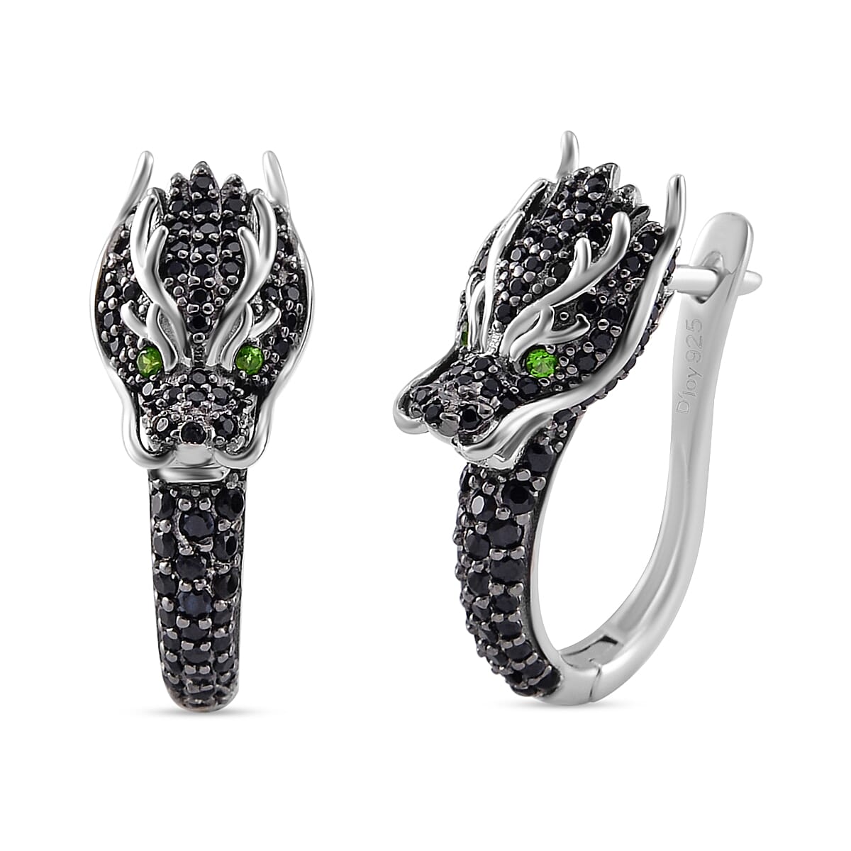 Thai Black Spinel and Chrome Diopside 1.30 ctw Dragon Head Earrings in Sterling Silver image number 0