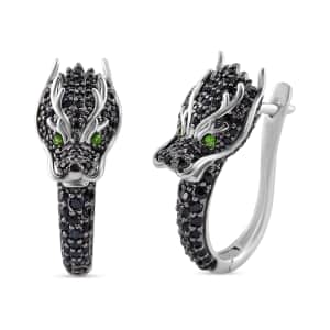 Thai Black Spinel and Chrome Diopside 1.30 ctw Dragon Head Earrings in Sterling Silver