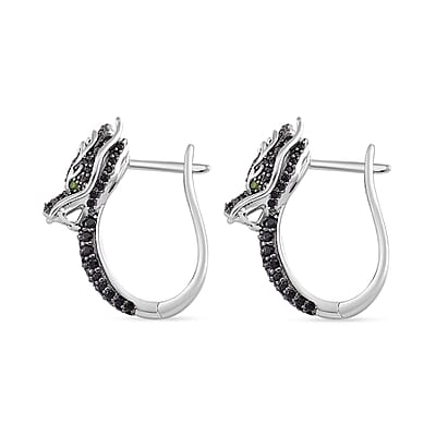 Thai Black Spinel and Chrome Diopside 1.30 ctw Dragon Head Earrings in Sterling Silver