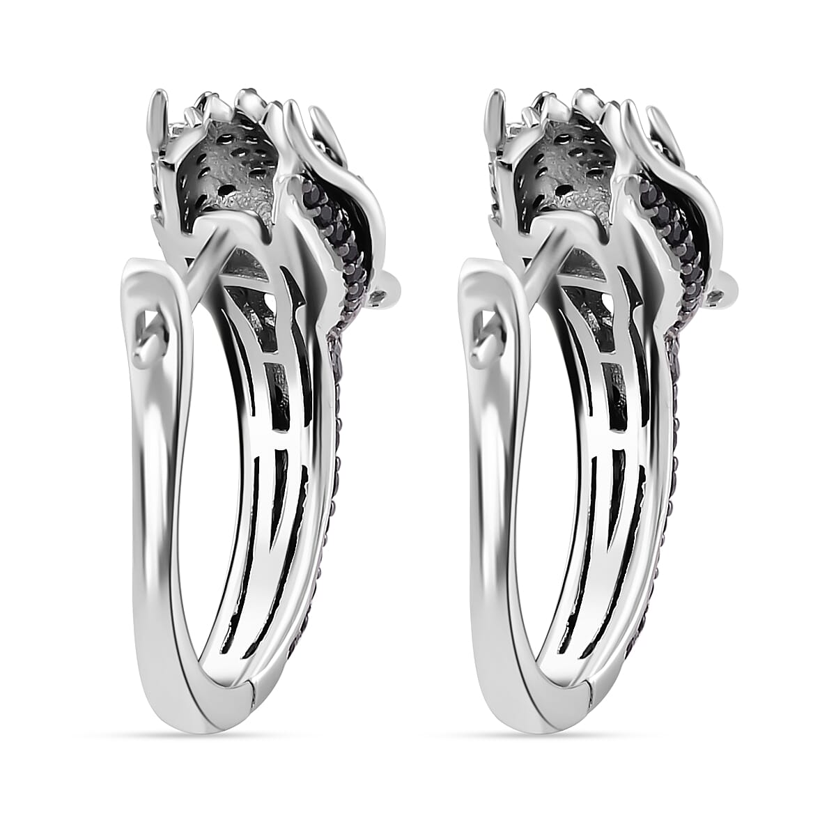 Thai Black Spinel and Chrome Diopside 1.30 ctw Dragon Head Earrings in Sterling Silver
