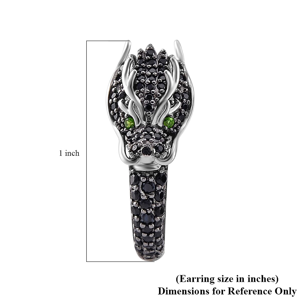 Thai Black Spinel and Chrome Diopside 1.30 ctw Dragon Head Earrings in Sterling Silver