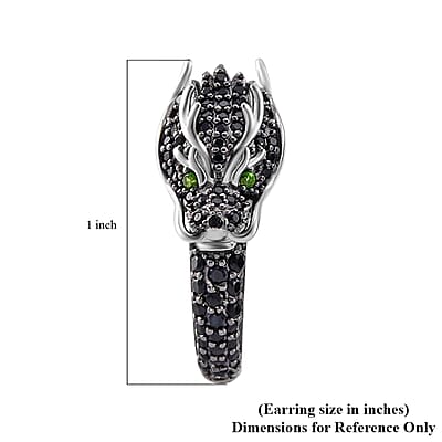 Thai Black Spinel and Chrome Diopside 1.30 ctw Dragon Head Earrings in Sterling Silver