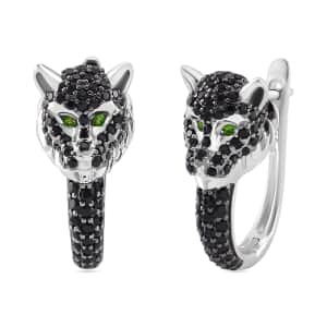 Thai Black Spinel and Chrome Diopside 1.50 ctw Lion Head Earrings in Sterling Silver