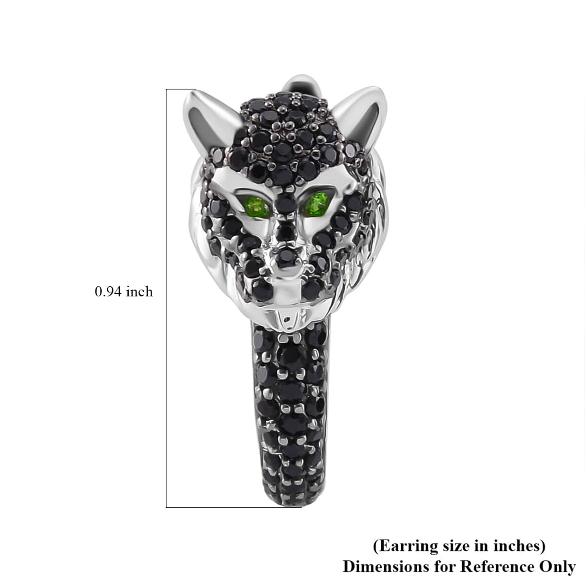 Thai Black Spinel and Chrome Diopside 1.50 ctw Lion Head Earrings in Sterling Silver image number 5