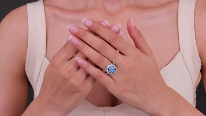 Betroka Blue Apatite, Multi Gemstone Sunburst Ring in Rhodium Over Sterling Silver (Size 10.0) 2.90 ctw