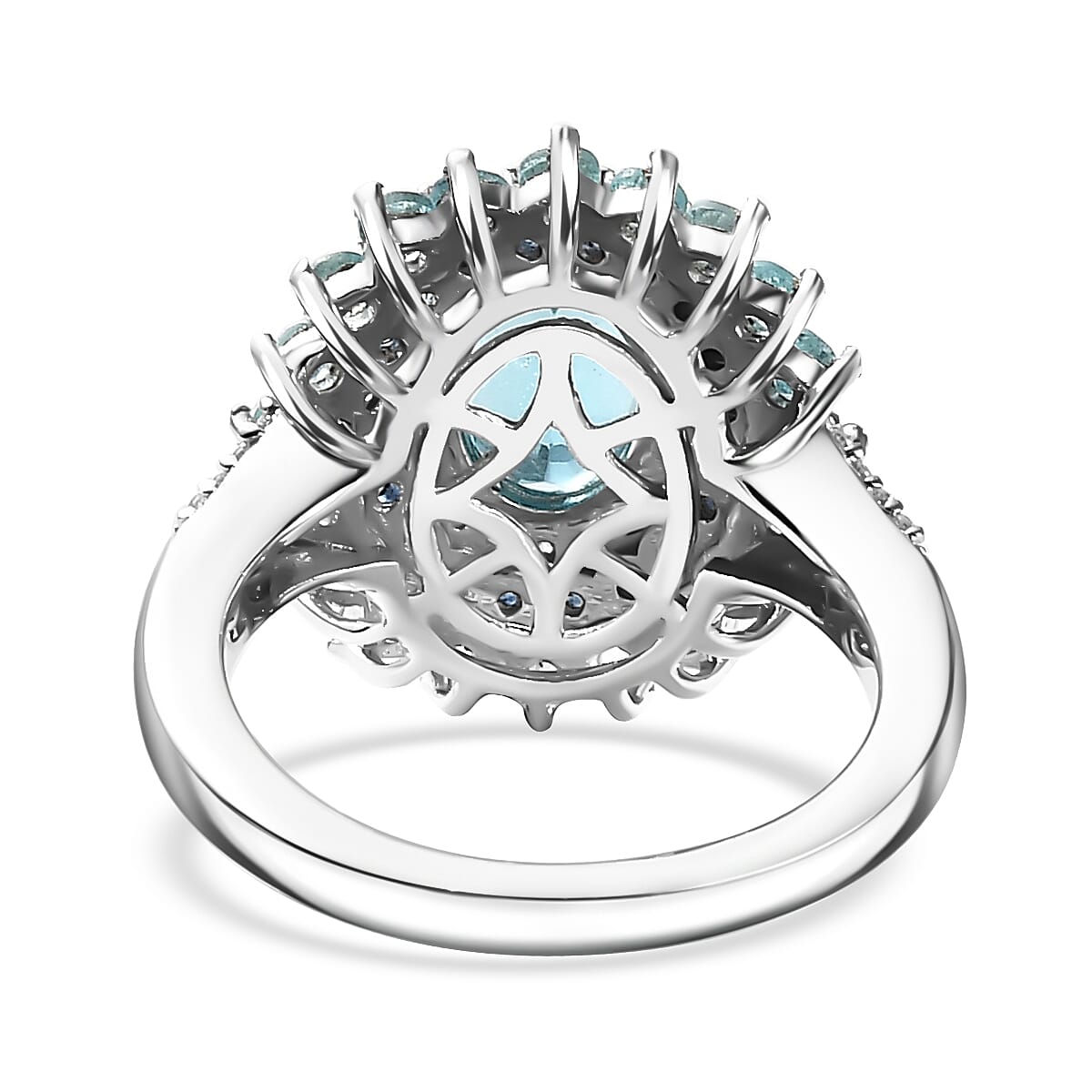 D'Joy Betroka Blue Apatite and Multi Gemstone 2.90 ctw Oceanic Symphony Ring in Rhodium Over Sterling Silver (Size 10.0)