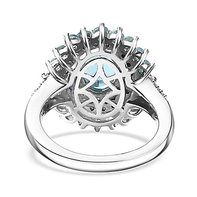 D'Joy Betroka Blue Apatite and Multi Gemstone 2.90 ctw Oceanic Symphony Ring in Rhodium Over Sterling Silver (Size 10.0)