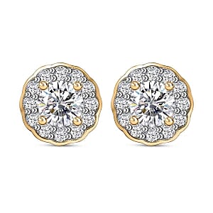 Moissanite Solitaire Stud 1.24 ctw Earrings in 18K Vermeil YG Over Sterling Silver