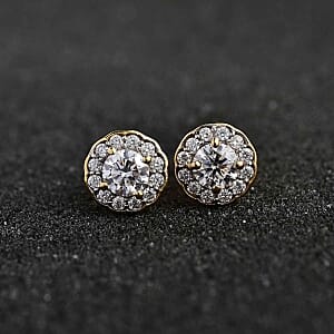 Moissanite Solitaire Stud 1.24 ctw Earrings in 18K Vermeil YG Over Sterling Silver