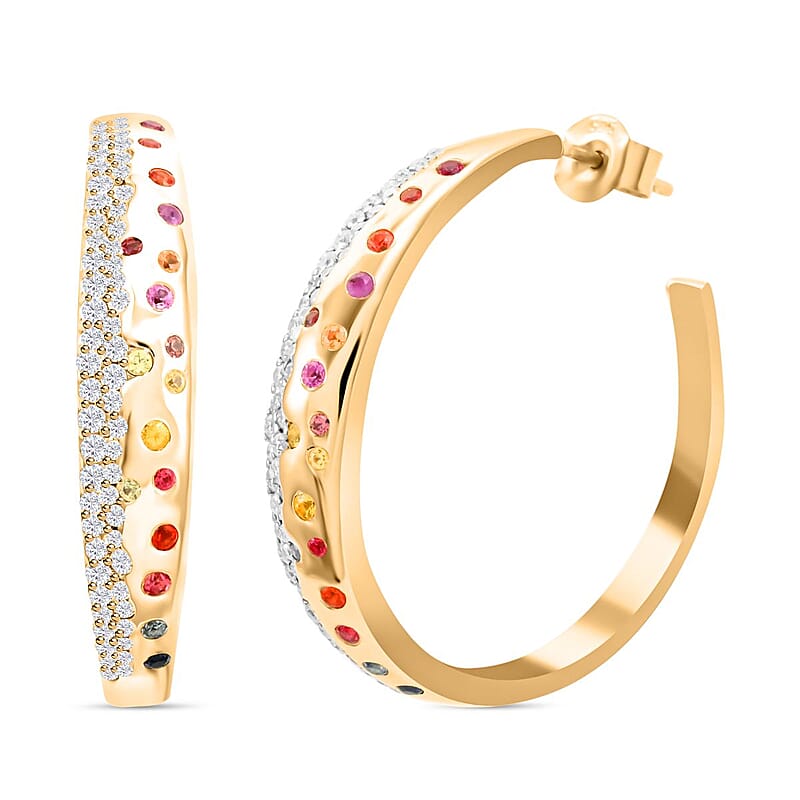 Clarte Sul Mare Collection Multi Sapphire and Moissanite Earrings in Vermeil Yellow Gold Over Sterling Silver 1.50 ctw