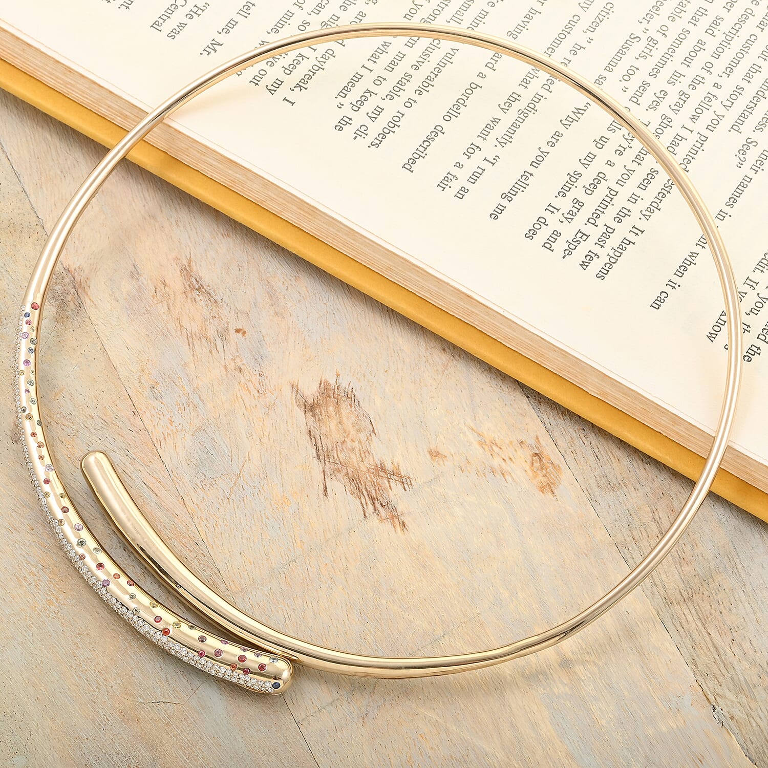 Clarte Sul Mare Collection Multi Sapphire and Moissanite Necklace 16 Inches in Vermeil Yellow Gold Over Sterling Silver 2.35 ctw