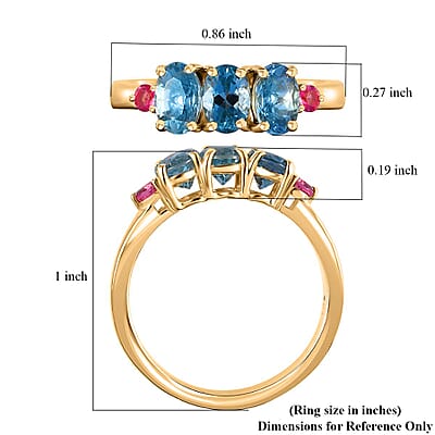 Luxoro AAA Santa Maria Aquamarine and AAA Mahenge Spinel 1.35 ctw Trilogy Ring in 14K Yellow Gold (Size 8.0)