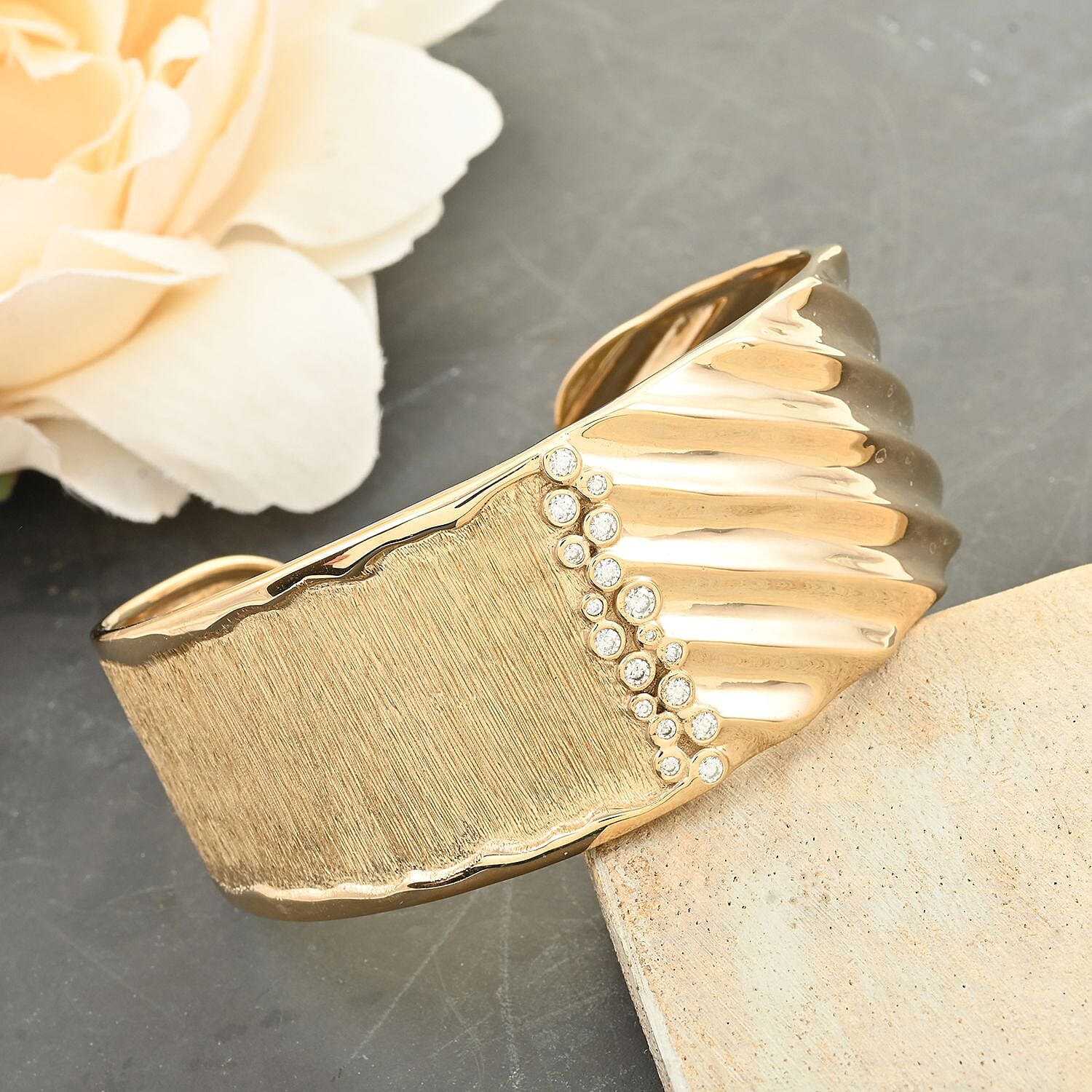 Clarte Kaleidoscope Collection Moissanite Cuff Bracelet in Vermeil Yellow Gold Over Sterling Silver (6.50 In) 0.50 ctw