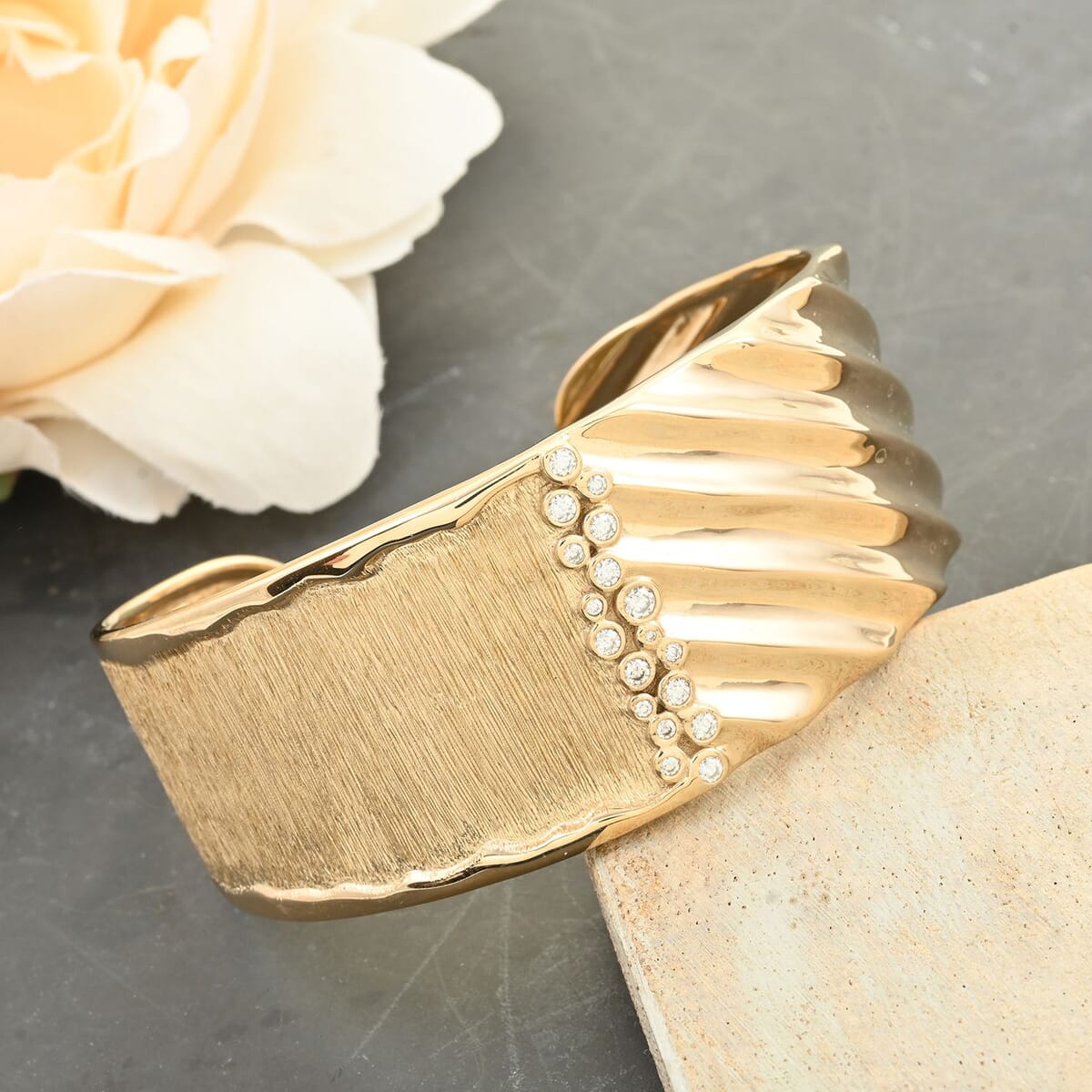 Clarte Kaleidoscope Collection Moissanite Cuff Bracelet in Vermeil Yellow Gold Over Sterling Silver (7.25 In) 0.50 ctw image number 1