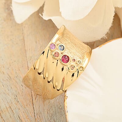 Clarte Kaleidoscope Collection Multi Sapphire and Moissanite Ring in Vermeil Yellow Gold Over Sterling Silver (Size 10.0) 0.25 ctw