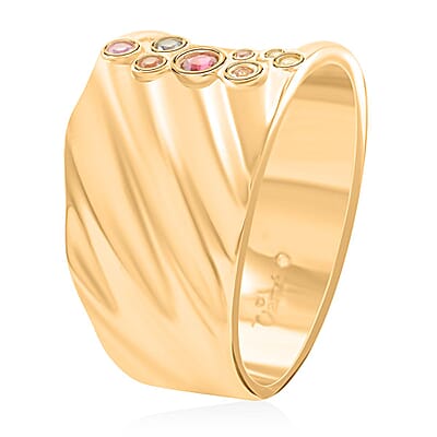 Clarte Kaleidoscope Collection Multi Sapphire and Moissanite Ring in Vermeil Yellow Gold Over Sterling Silver (Size 10.0) 0.25 ctw