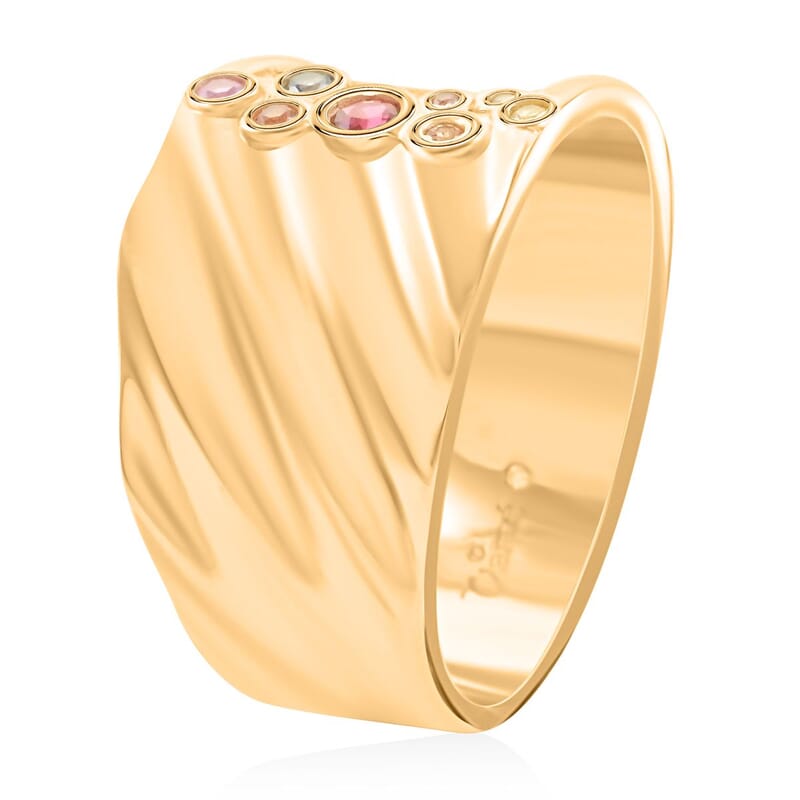 Clarte Kaleidoscope Collection Multi Sapphire and Moissanite Ring in Vermeil Yellow Gold Over Sterling Silver (Size 10.0) 0.25 ctw