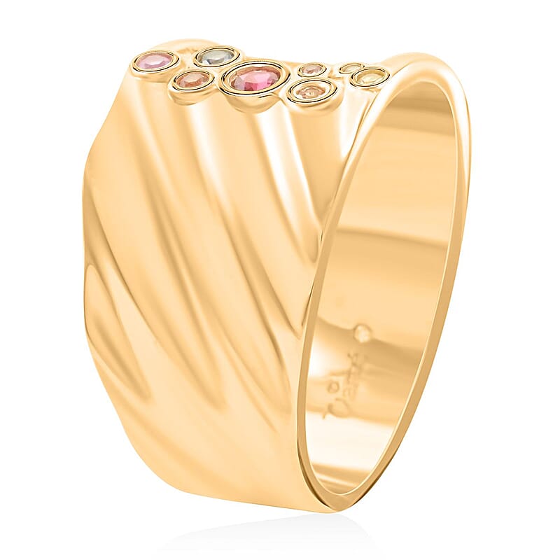 Clarte Kaleidoscope Collection Multi Sapphire and Moissanite Ring in Vermeil Yellow Gold Over Sterling Silver (Size 10.0) 0.25 ctw