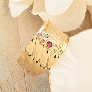 Clarte Kaleidoscope Collection Multi Sapphire and Moissanite Ring in Vermeil Yellow Gold Over Sterling Silver (Size 7.0) 0.25 ctw