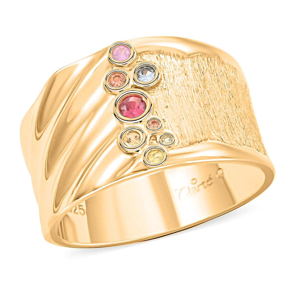 Clarte Kaleidoscope Collection Multi Sapphire and Moissanite Ring in Vermeil Yellow Gold Over Sterling Silver (Size 8.0) 0.25 ctw image number 0