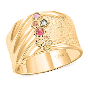 Clarte Kaleidoscope Collection Multi Sapphire and Moissanite Ring in Vermeil Yellow Gold Over Sterling Silver (Size 8.0) 0.25 ctw