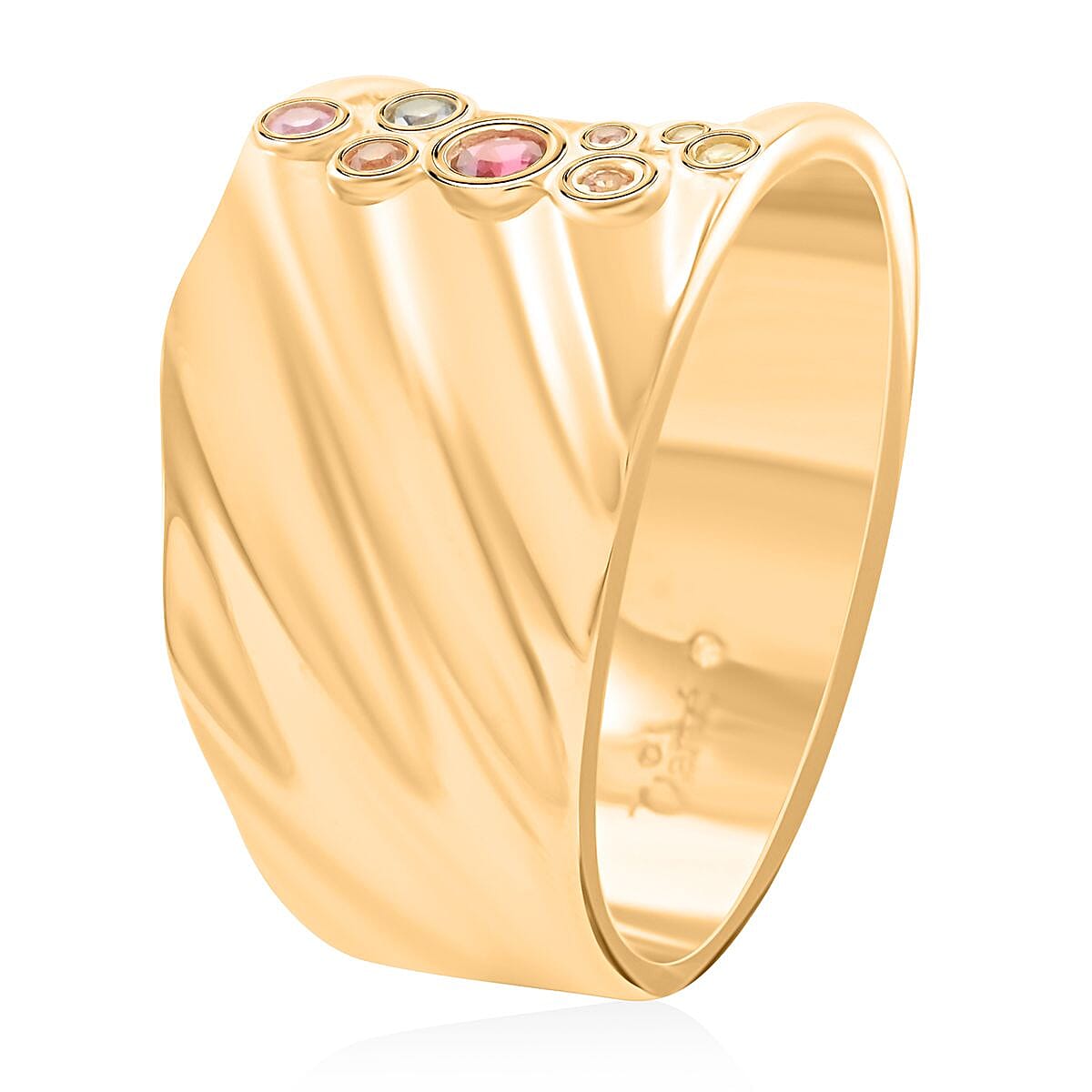 Clarte Kaleidoscope Collection Multi Sapphire and Moissanite Ring in Vermeil Yellow Gold Over Sterling Silver (Size 8.0) 0.25 ctw image number 3