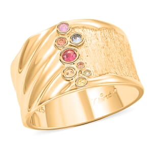Clarte Kaleidoscope Collection Multi Sapphire and Moissanite Ring in Vermeil Yellow Gold Over Sterling Silver (Size 9.0) 0.25 ctw