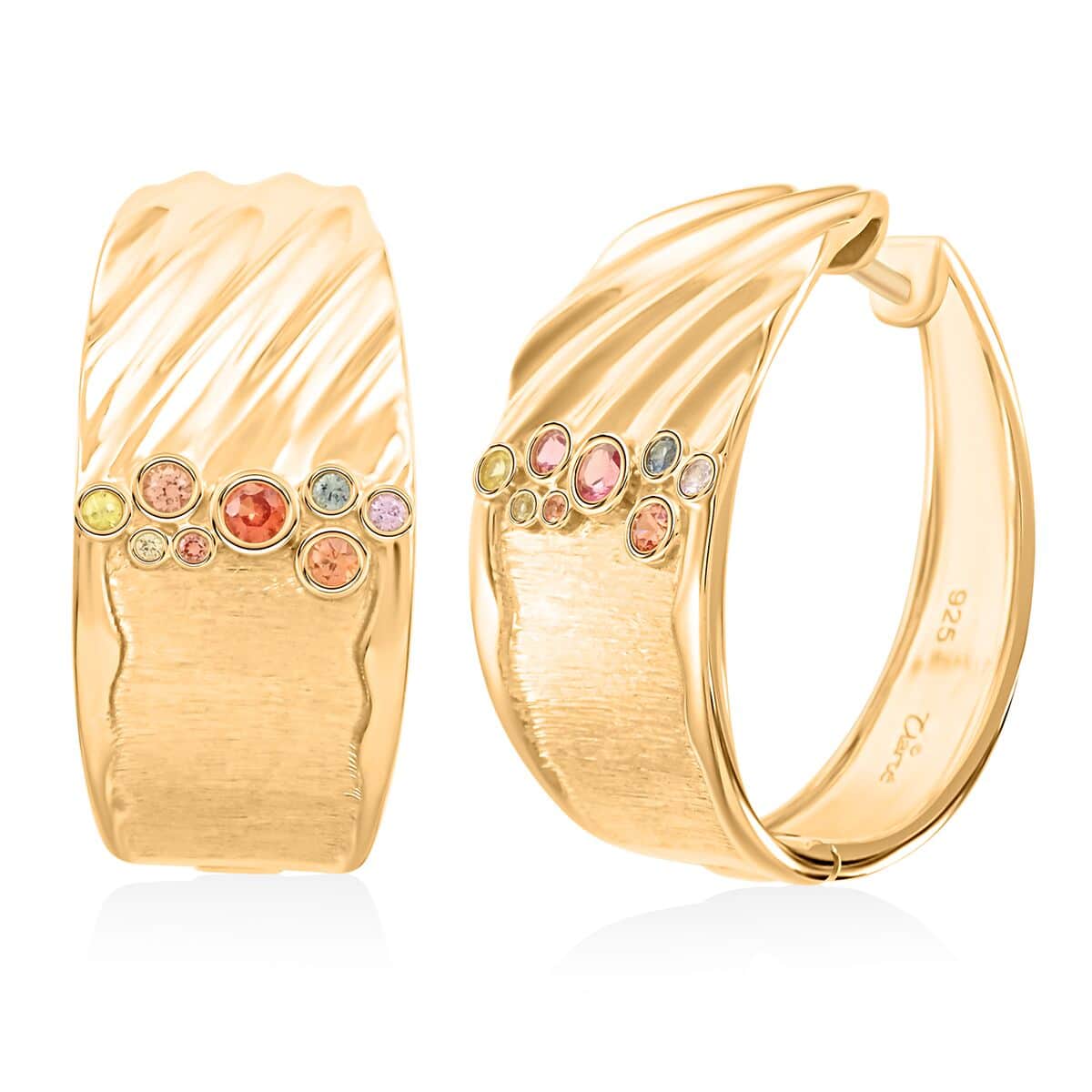 Clarte Kaleidoscope Collection Multi Sapphire Hoop Earrings in Vermeil Yellow Gold Over Sterling Silver 0.40 ctw image number 0