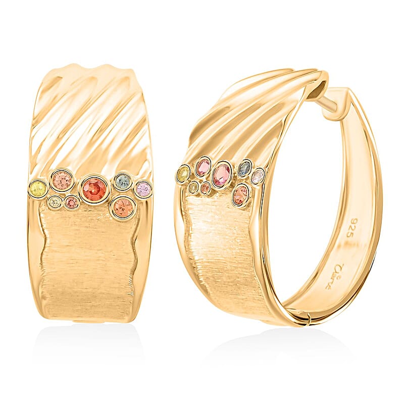 Clarte Kaleidoscope Collection Multi Sapphire Hoop Earrings in Vermeil Yellow Gold Over Sterling Silver 0.40 ctw