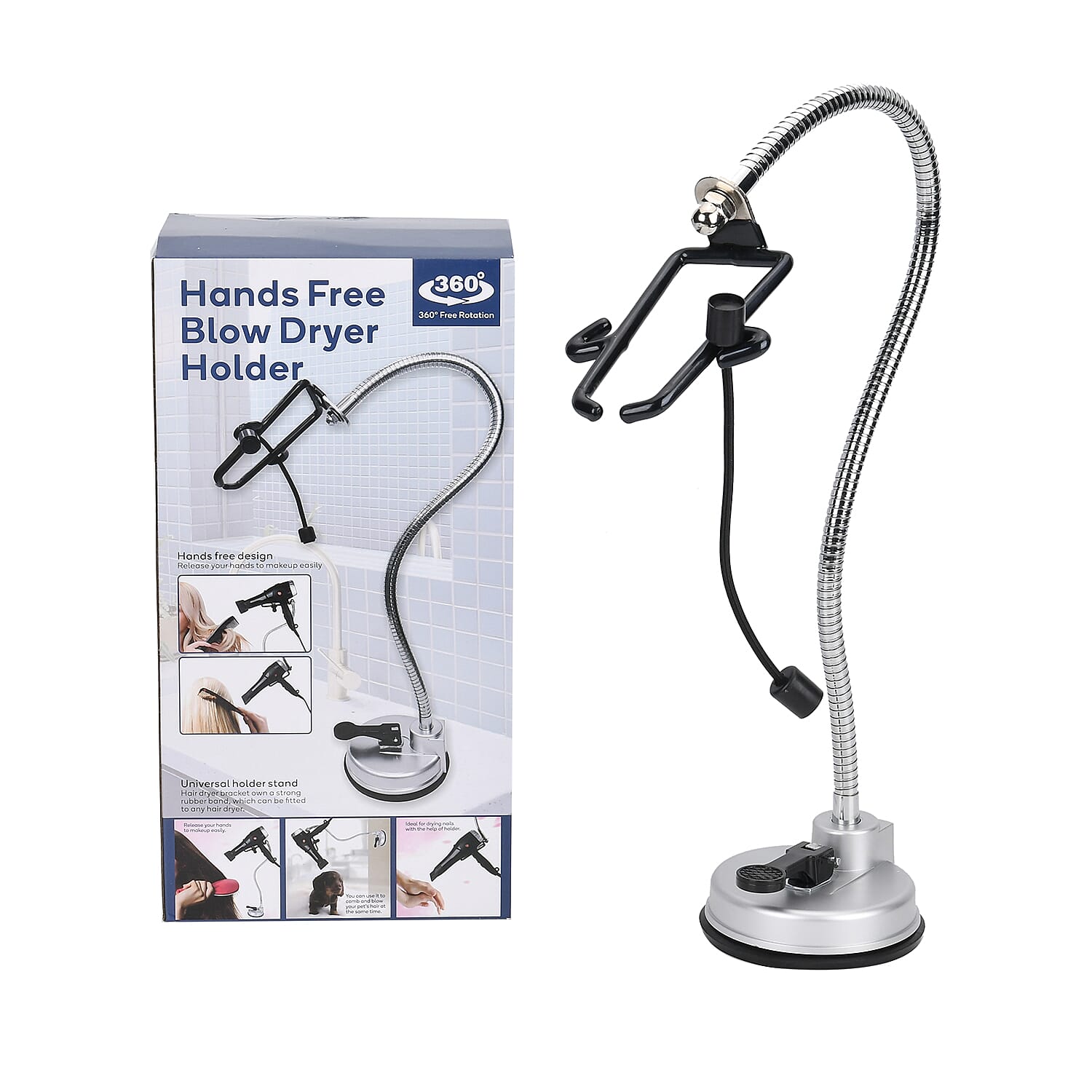 360-Degree Rotating Hands-Free Ultra Powerful 4.6'' Rubber Suction Cup Hair Tool Holder
