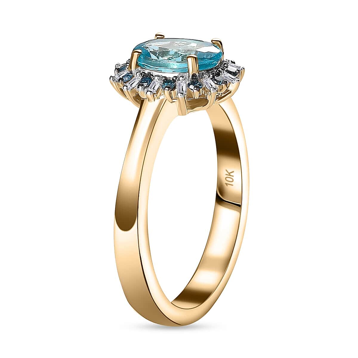 Luxoro Premium Betroka Blue Apatite, G-H I2 Blue and White Diamond 1.50 ctw Cloudburst Ring in 10K Yellow Gold (Size 10.0)