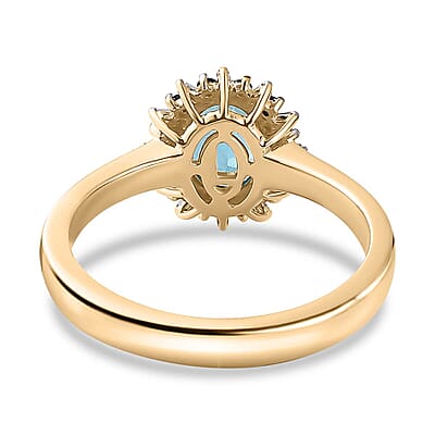 Luxoro Premium Betroka Blue Apatite, G-H I2 Blue and White Diamond 1.50 ctw Cloudburst Ring in 10K Yellow Gold (Size 10.0)