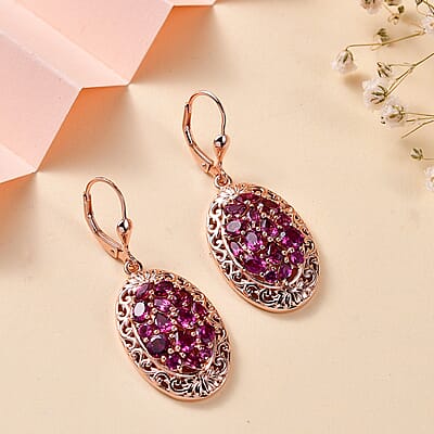 Orissa Rhodolite Garnet Filigree and Lotus Flower Earrings in 18K Vermeil Rose Gold Over Sterling Silver 4.60 ctw