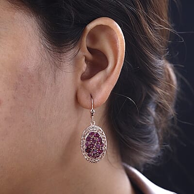 Orissa Rhodolite Garnet Filigree and Lotus Flower Earrings in 18K Vermeil Rose Gold Over Sterling Silver 4.60 ctw