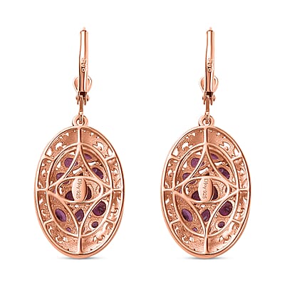 Orissa Rhodolite Garnet Filigree and Lotus Flower Earrings in 18K Vermeil Rose Gold Over Sterling Silver 4.60 ctw