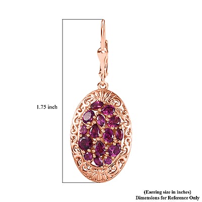 Orissa Rhodolite Garnet Filigree and Lotus Flower Earrings in 18K Vermeil Rose Gold Over Sterling Silver 4.60 ctw