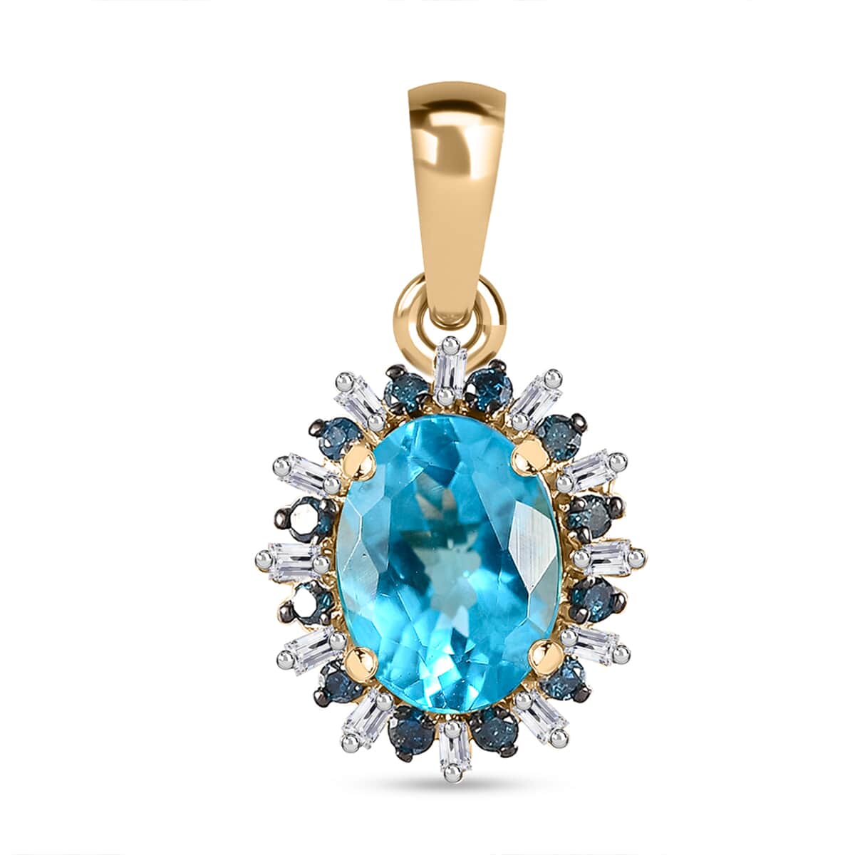 Luxoro 10K Yellow Gold Premium Betroka Blue Apatite, G-H I2 Blue and White Diamond Cloudburst Pendant 1.50 ctw image number 0