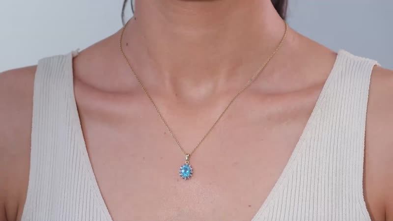 Luxoro 10K Yellow Gold Premium Betroka Blue Apatite, G-H I2 Blue and White Diamond Cloudburst Pendant without Chain 1.50 ctw