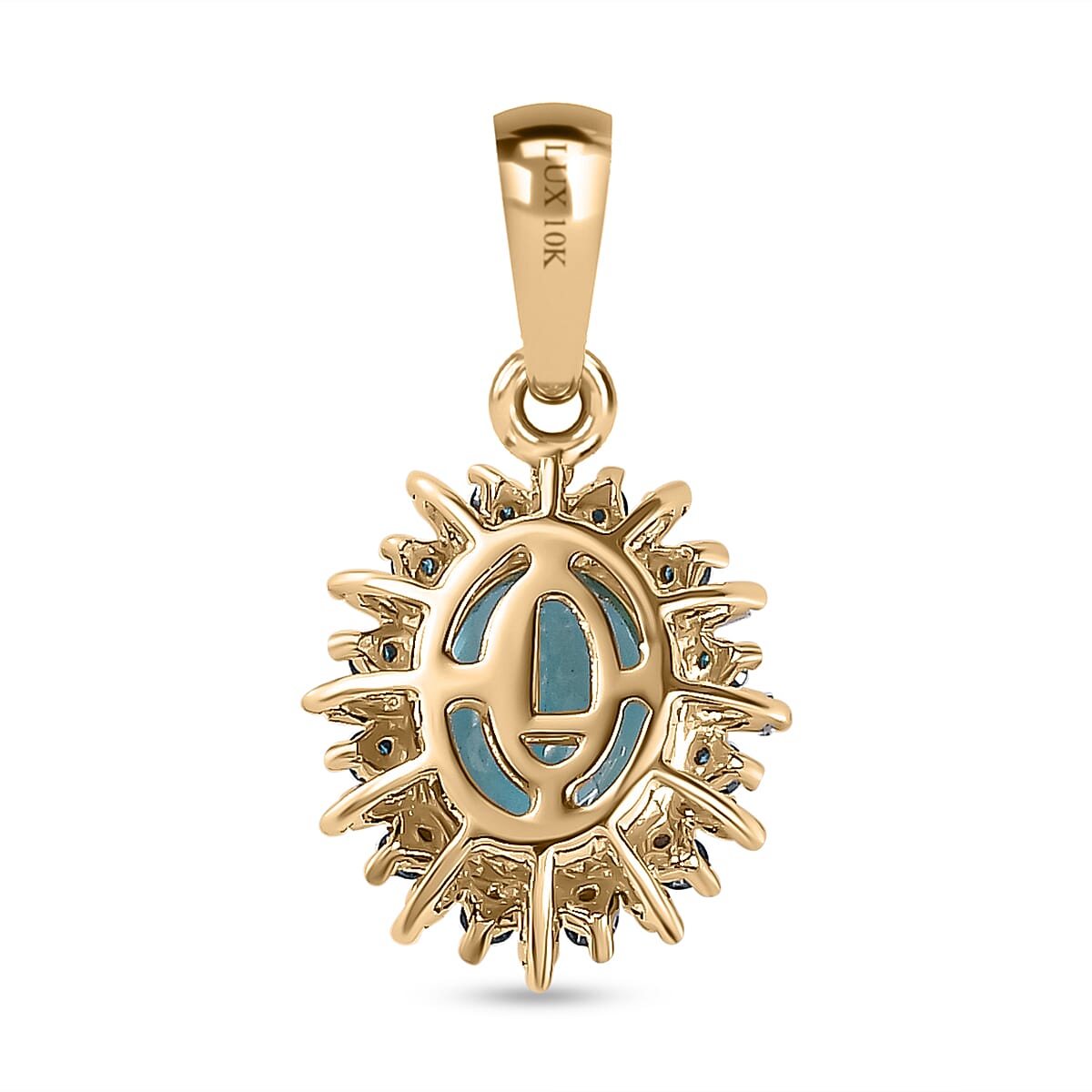Luxoro 10K Yellow Gold Premium Betroka Blue Apatite, G-H I2 Blue and White Diamond Cloudburst Pendant without Chain 1.50 ctw